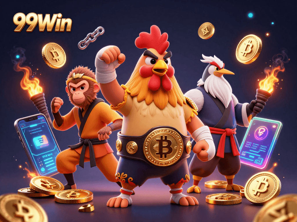 Experience thrilling action at 99Win with fierce characters and blockchain elements in an exciting casino atmosphere.