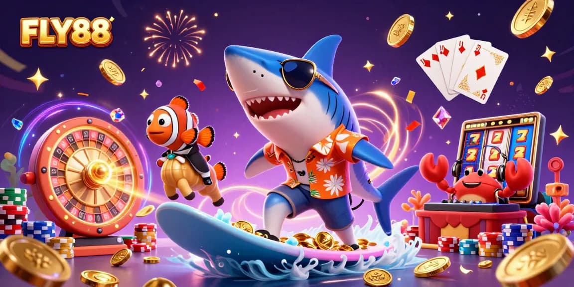 Experience thrilling gameplay at FLY88 with a vibrant 3D casino scene filled with excitement!