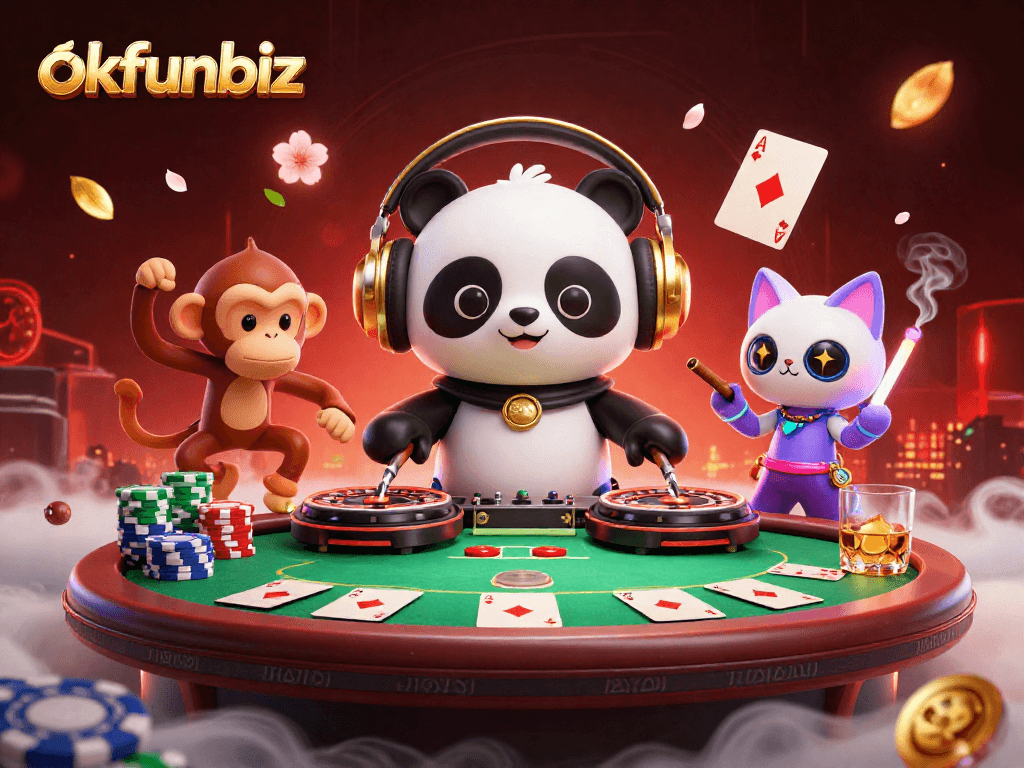 Engage with exciting poker games at okfunbiz featuring vibrant 3D casino characters and dynamic elements.