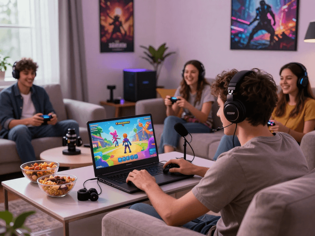 Engaging gameplay scene featuring an android porn game with friends enjoying a cozy gaming session.