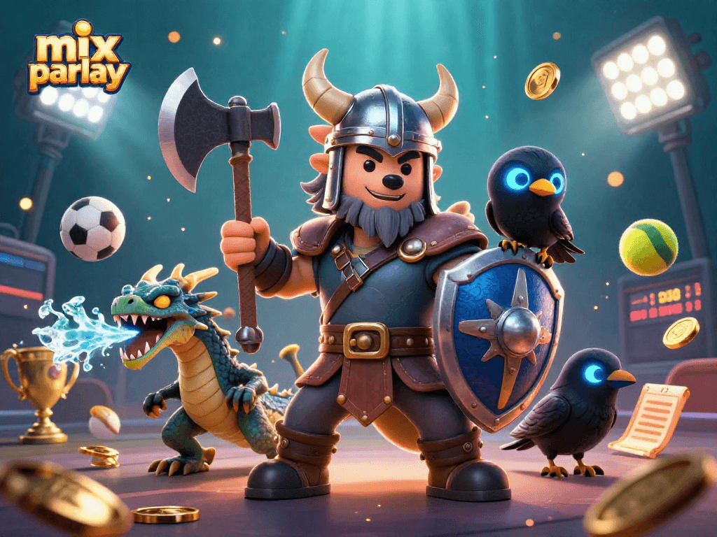 Join the excitement of mix parlay betting with vibrant sports elements in a dynamic scene.