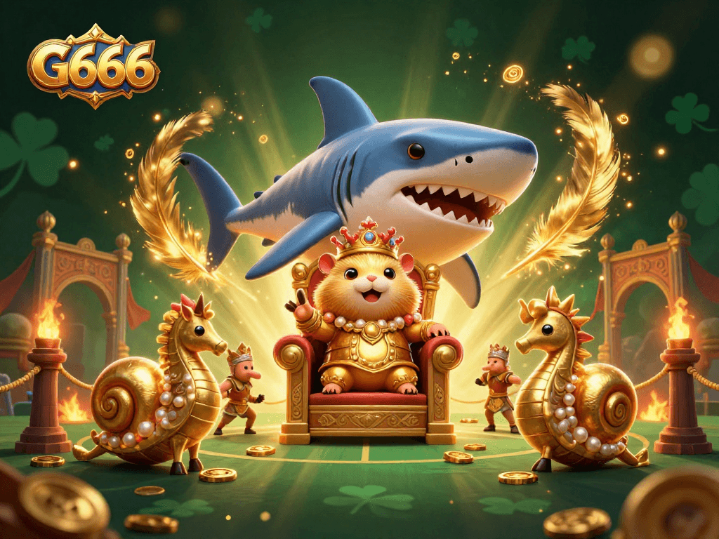 Experience thrilling gaming action at G666 with the golden hamster king and dynamic casino elements.