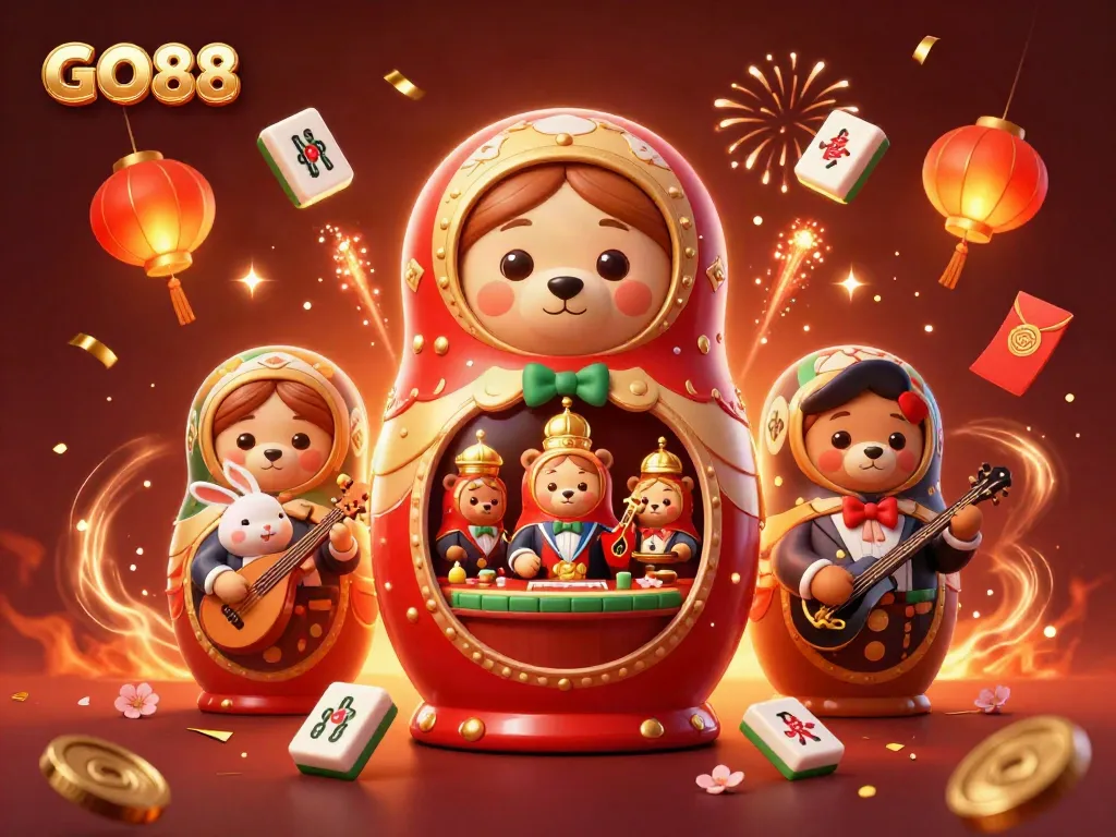 Experience the thrill of GO88 with a vibrant casino-themed 3D illustration of clever characters and exciting elements.