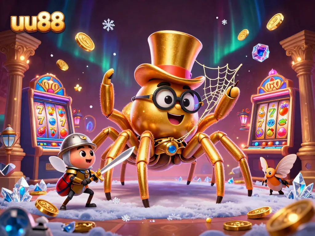 Experience thrilling wins with uu88 through a vibrant casino adventure featuring a golden tarantula and beetle knight.