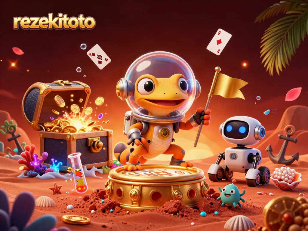 Join the adventure with rezekitoto as the Martian gecko uncovers a golden casino in an extraterrestrial gambling journey.