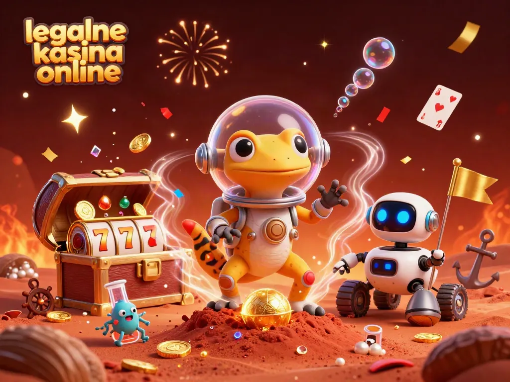 Explore legalne kasyna online with a 3D cartoon scene featuring vibrant casino elements.