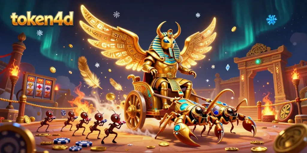 Slot gacor di TOKEN4D dengan scarab emas dan chariot, menciptakan peluang menang besar.