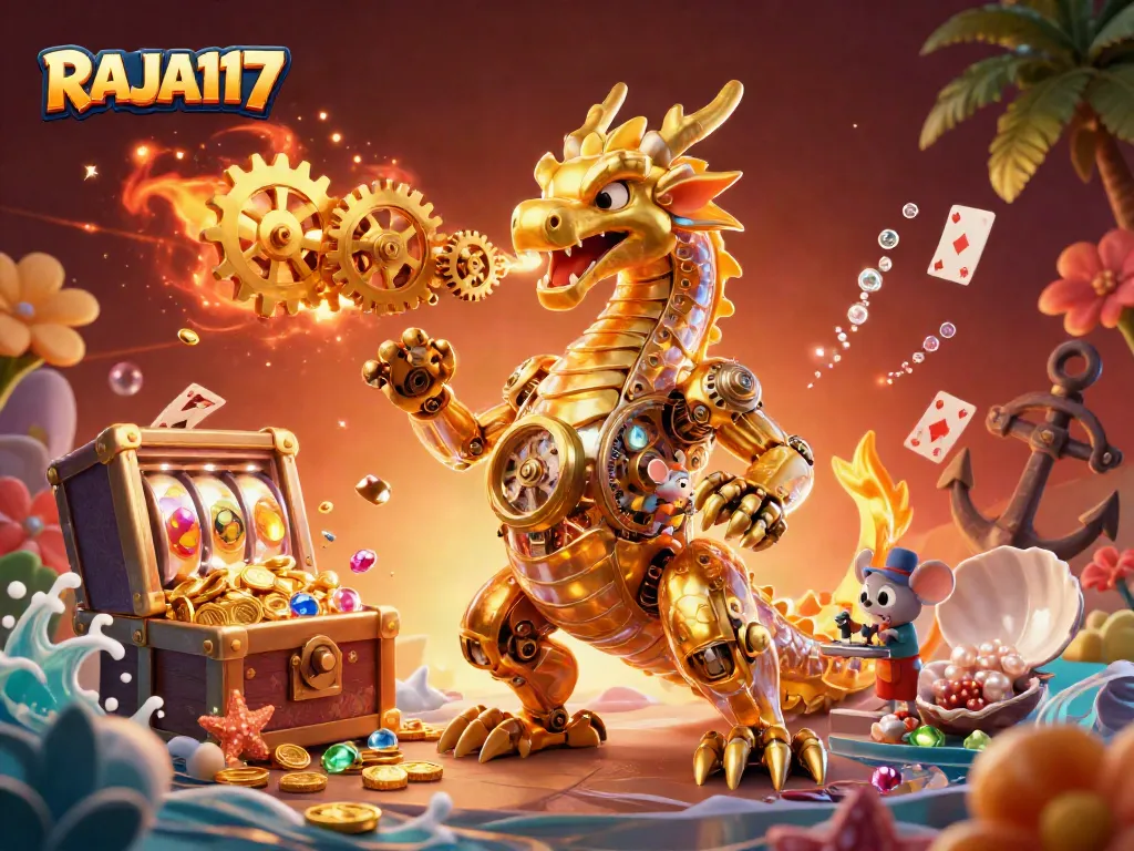 Engage in thrilling gameplay with RAJA117's colorful slot machines and captivating characters.