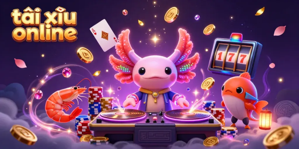Experience the excitement of tài xỉu online with vibrant characters and casino elements in this dynamic scene.