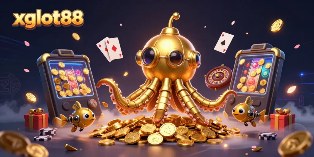 Menggulung dan bersenang-senang di dunia xgslot88 dengan kapal selam kraken emas dan teman-teman ikan mekanis di antara koin emas