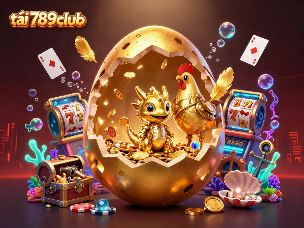 Engage in thrilling gameplay with tải 789club, showcasing a golden dragon amidst vibrant casino elements.