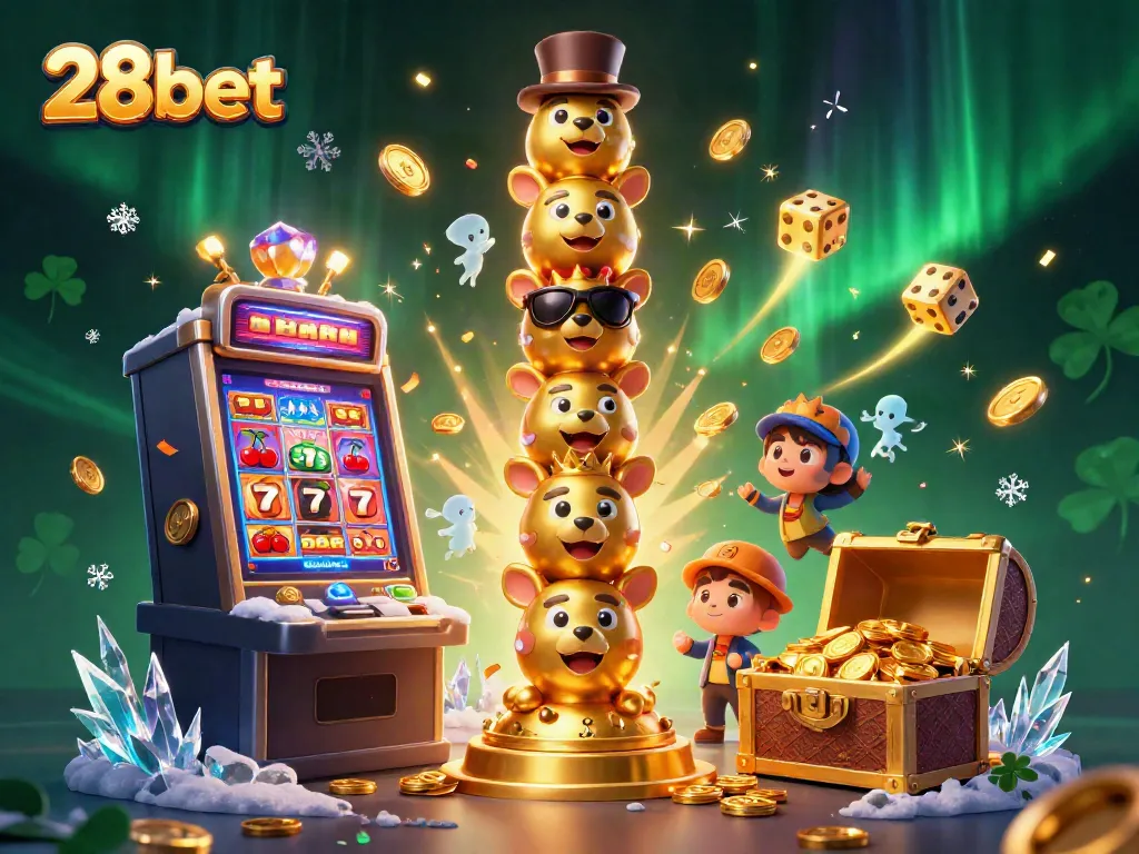 Engage with the vibrant 28bet gaming experience featuring a colorful slot machine and dynamic totem character.