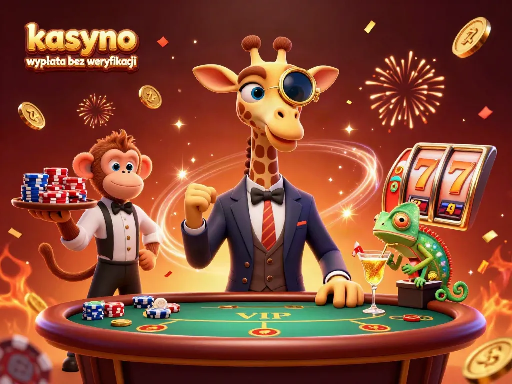 Experience kasyno wypłata bez weryfikacji with a high-roller giraffe at a vibrant casino scene.