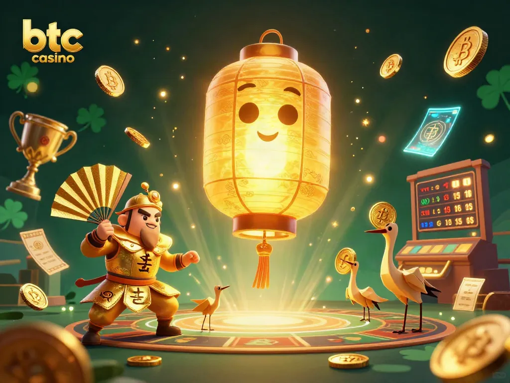 Experience the excitement of btc casino with golden lantern spirit and crypto-themed elements.