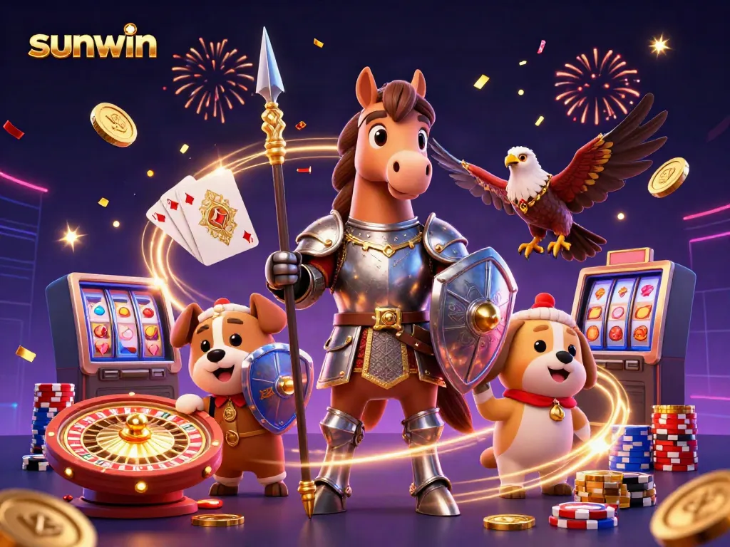 Experience thrilling gaming adventures with sunwin's vibrant 3D casino illustration, filled with exciting elements.