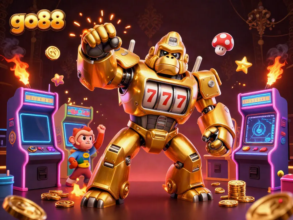 Experience wild wins at go88 with a golden gorilla mech unleashing exciting casino action.