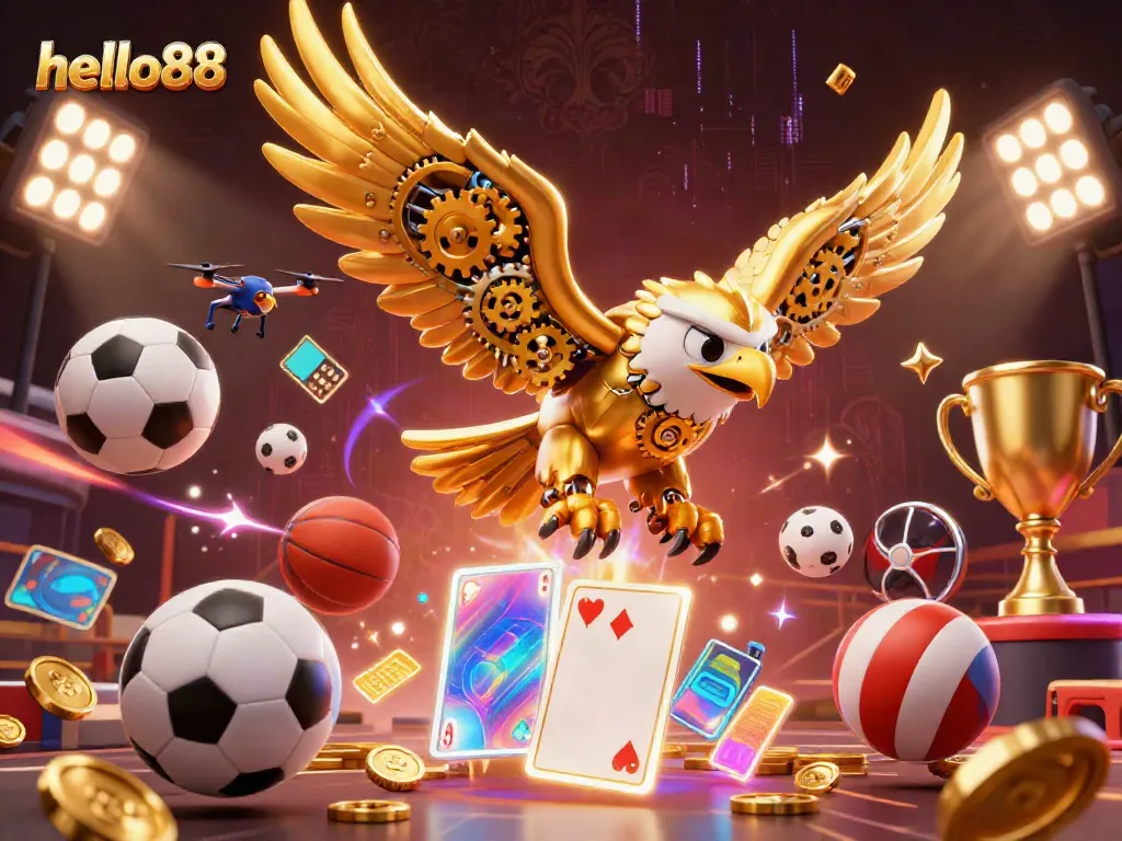Experience thrilling gameplay at hello88 with a vibrant 3D casino scene featuring dynamic characters and game elements.