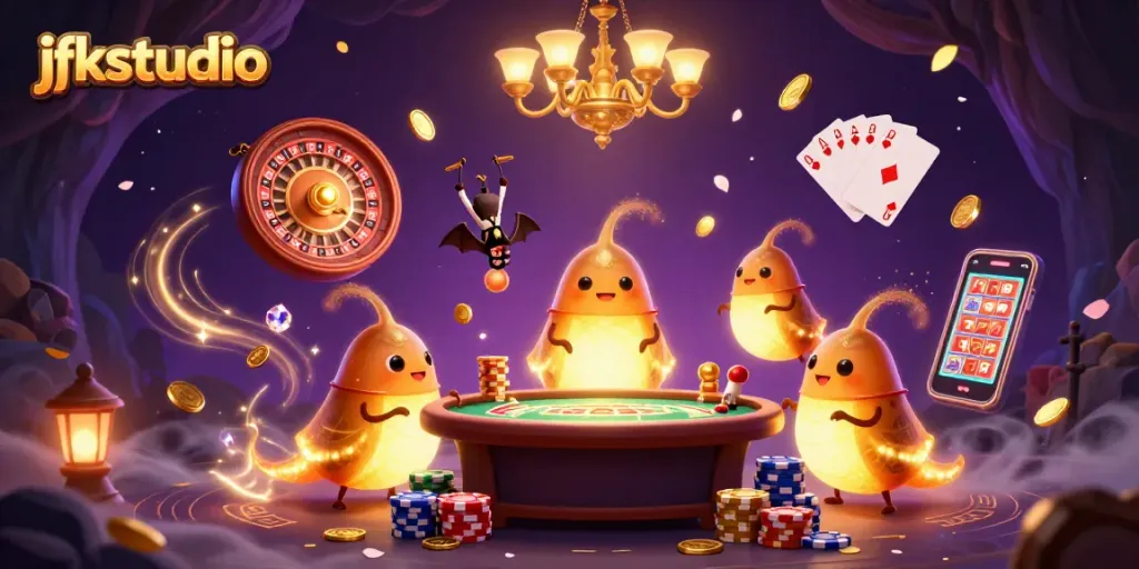 Experience the vibrant jfkstudio cave casino illuminated by glowing worms, featuring thrilling games and rich visuals.