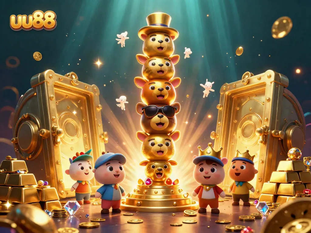Experience the excitement of uu88 with a vibrant 3D depiction of a golden totem and casino treasures.