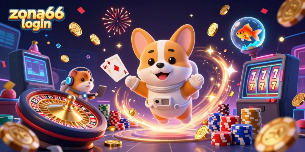 Experience the excitement of winning at zona66 login with vibrant casino characters and thrilling game elements.