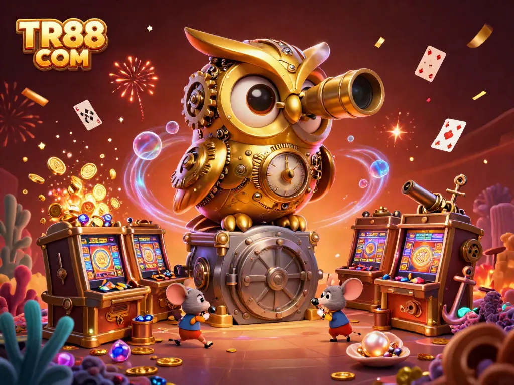 Experience the vibrant energy of TR88 COM with thrilling casino action and animated characters.