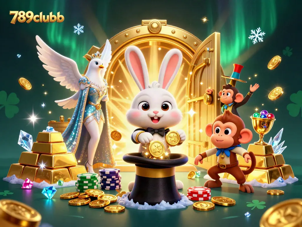 Engage with 789clubb's exciting 3D casino scene featuring magical characters and abundant treasures.