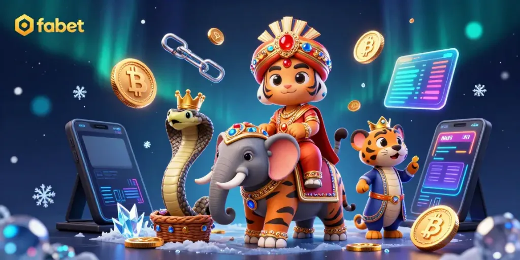 Join fabet for an exciting gamble with a vibrant 3D casino scene featuring exotic themes and cryptocurrency elements.
