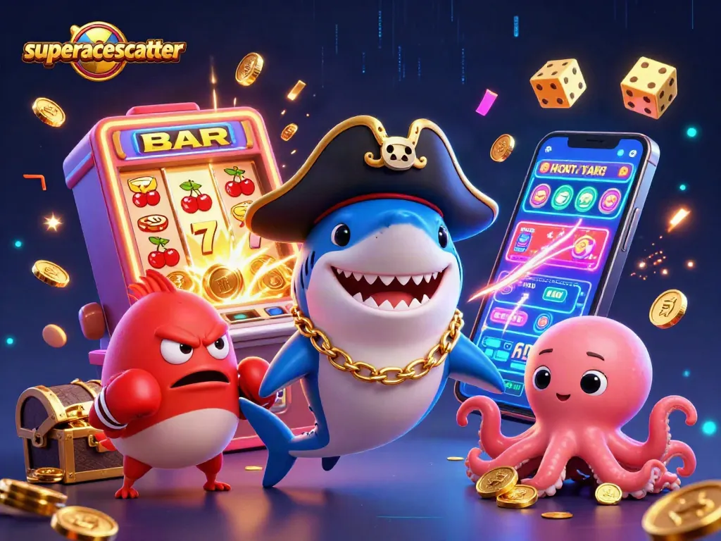 Engage with superacescatter featuring playful characters in a vibrant casino jackpot scene.