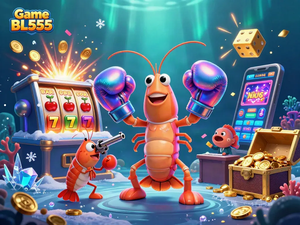 Experience thrilling wins with Game BL555, featuring vibrant slot machines, lively characters, and dazzling graphics.