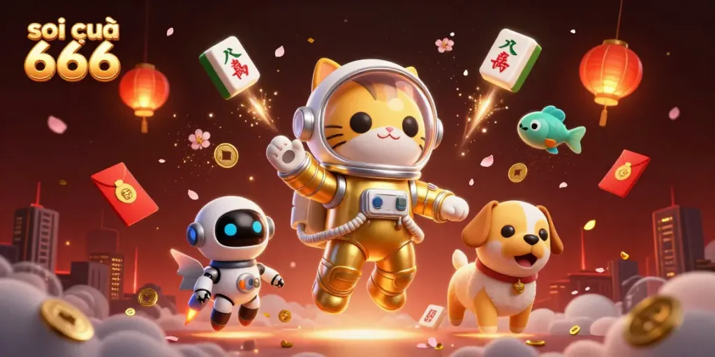 Experience vibrant gaming with soi cầu 666 showcasing an astronaut cat and unique symbols.