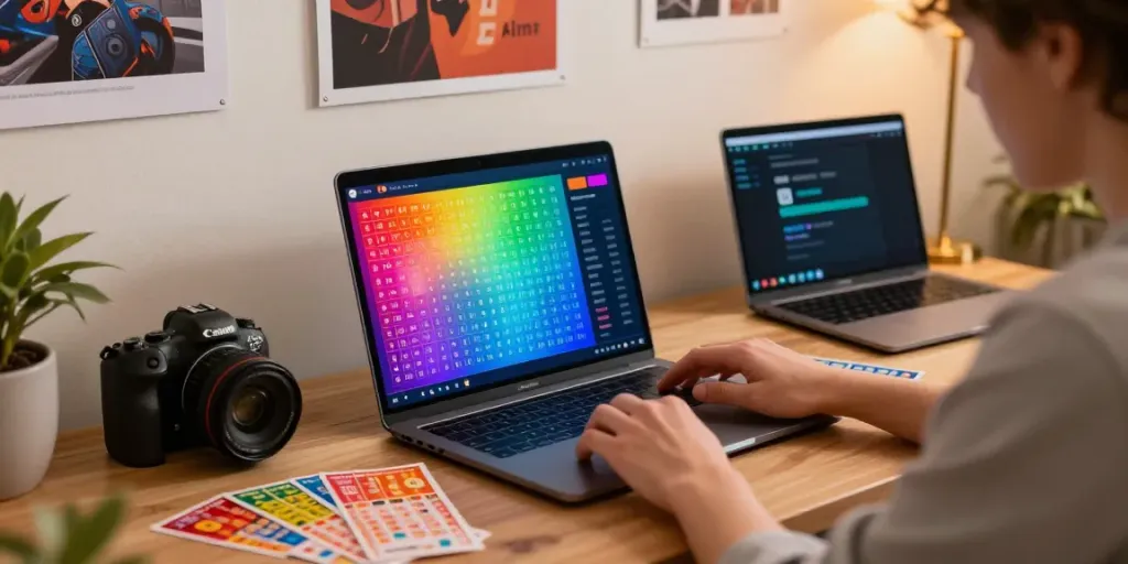 Engaging player exploring bandar togel results on a laptop at home.