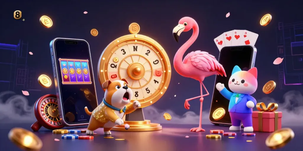 Experience the thrill of s 8 with a lively casino scene filled with prizes and vibrant game elements.