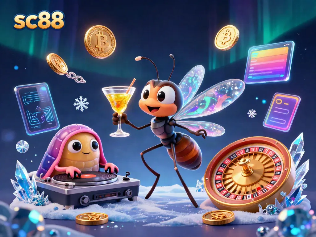Experience thrilling gameplay at sc88 with a lively 3D casino scene featuring unique characters and crypto elements.