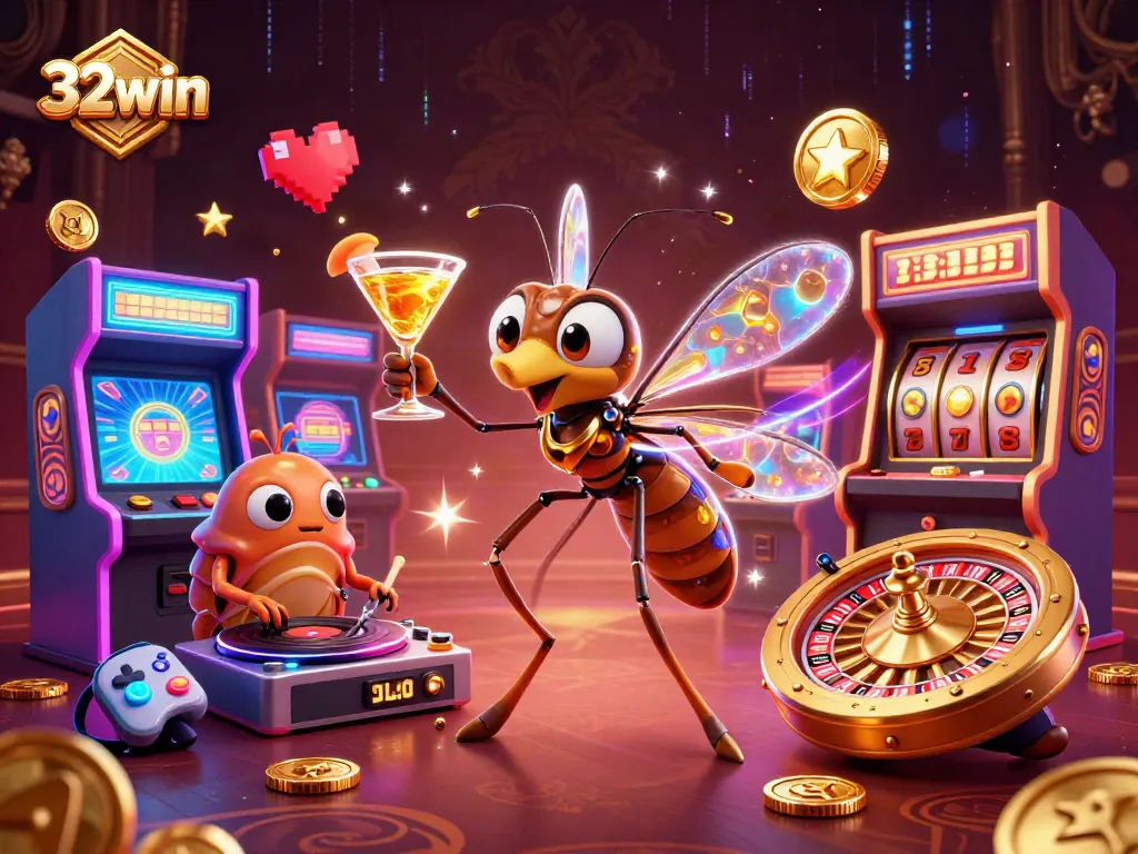 Engage in thrilling gameplay at 32win with vibrant slot reels and a lively casino atmosphere.