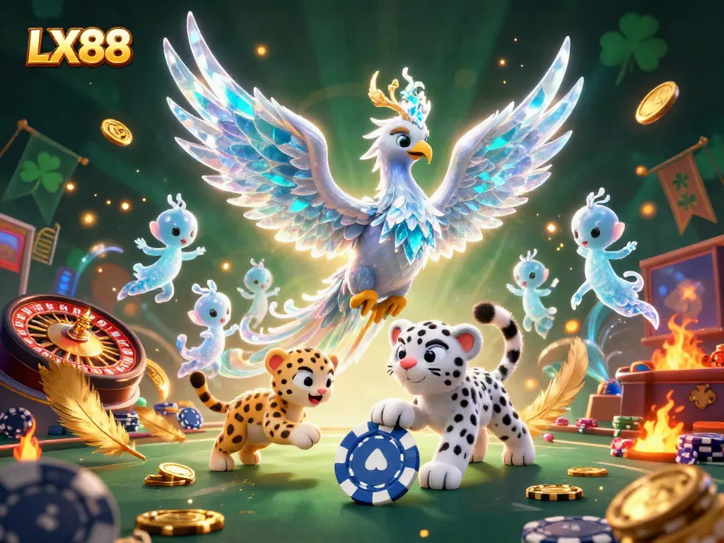 Experience the vibrancy of LX88's casino world with a lively scene featuring unique characters and gaming elements.