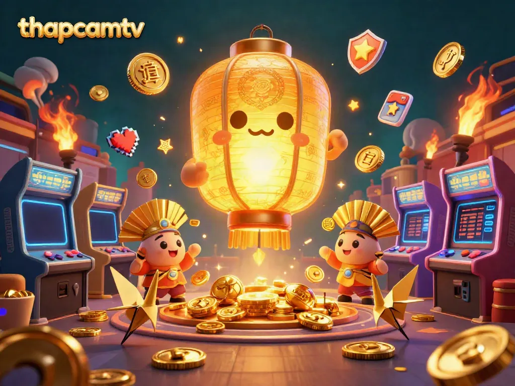 Experience thrilling sports betting action with thapcamtv in a vibrant 3D casino illustration featuring a glowing golden lantern spirit.