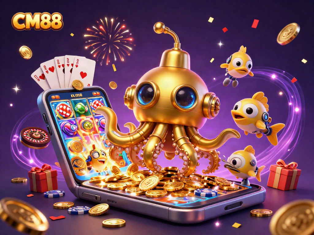 Experience thrilling gameplay with CM88, featuring a golden kraken submarine and casino games.