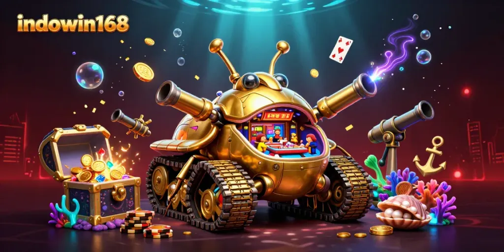 Experience the thrill of winning with indowin168 in a vibrant underwater casino scene.