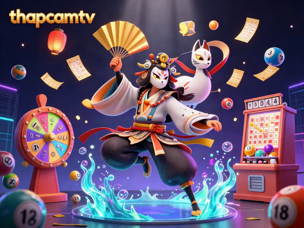 Engage in thrilling gameplay with thapcamtv's vibrant lottery experience featuring colorful lottery balls and a festive atmosphere.