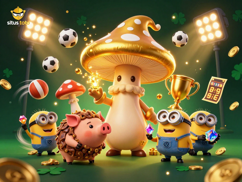Engaging 3D illustration showcasing situs toto with a magical wizard, treasure, and dynamic sports elements.