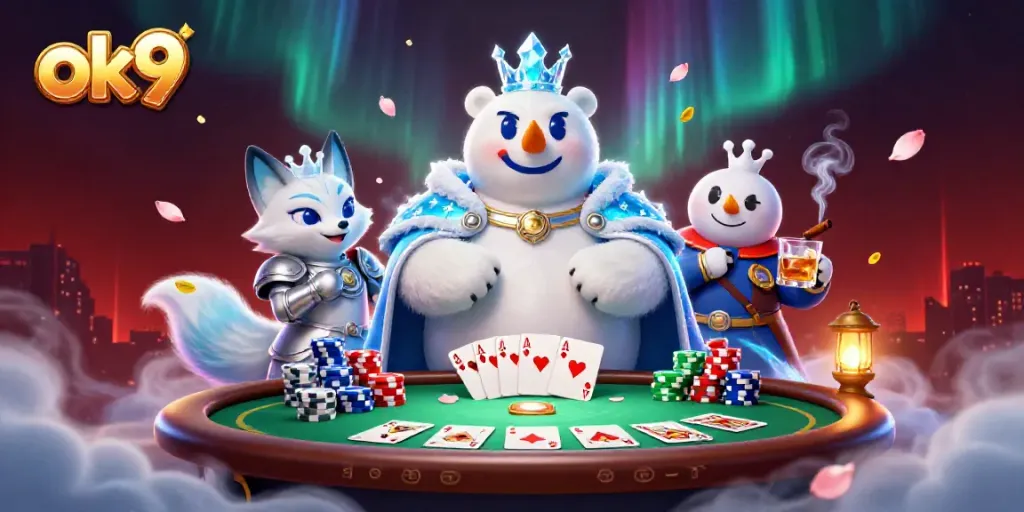 Experience thrilling poker moments with the ice king and snow fox competing in the ok9 casino!
