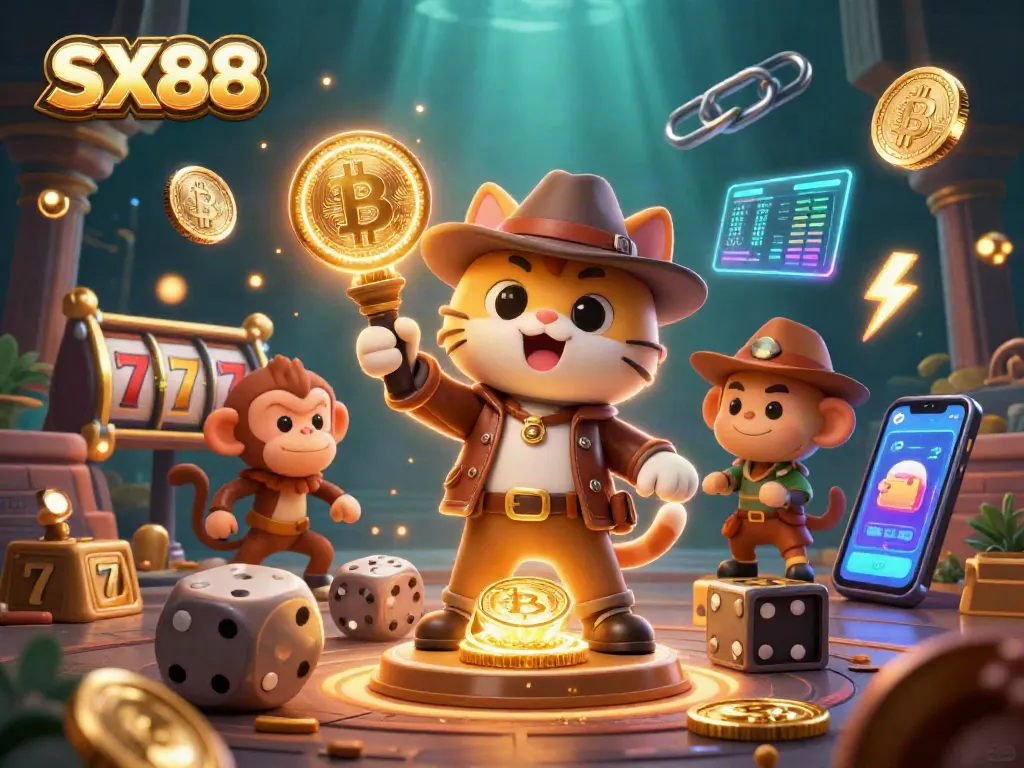 Experience the thrill of SX88 with an adventurous cat archeologist uncovering casino treasures amidst dynamic gaming elements.