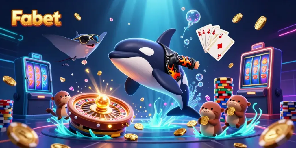 Engage in thrilling casino moments with Fabet's vibrant underwater 3D scene of exciting characters.
