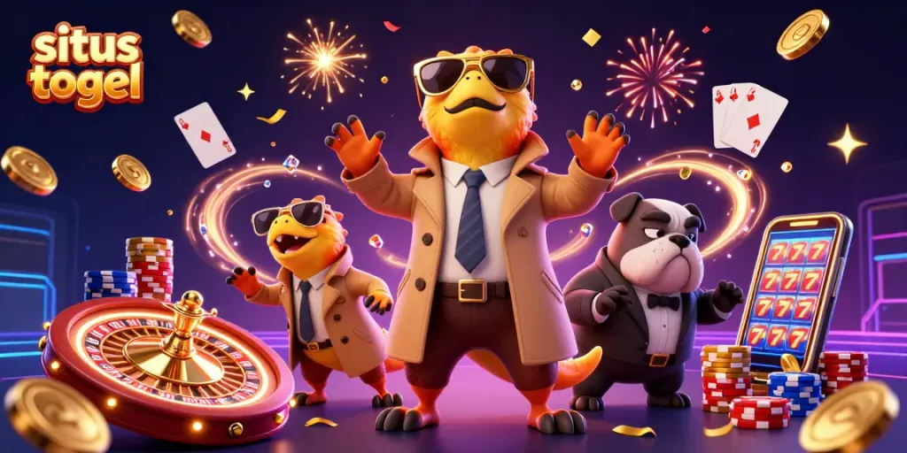Win big with situs togel in this vibrant casino scene featuring raptors in disguise.