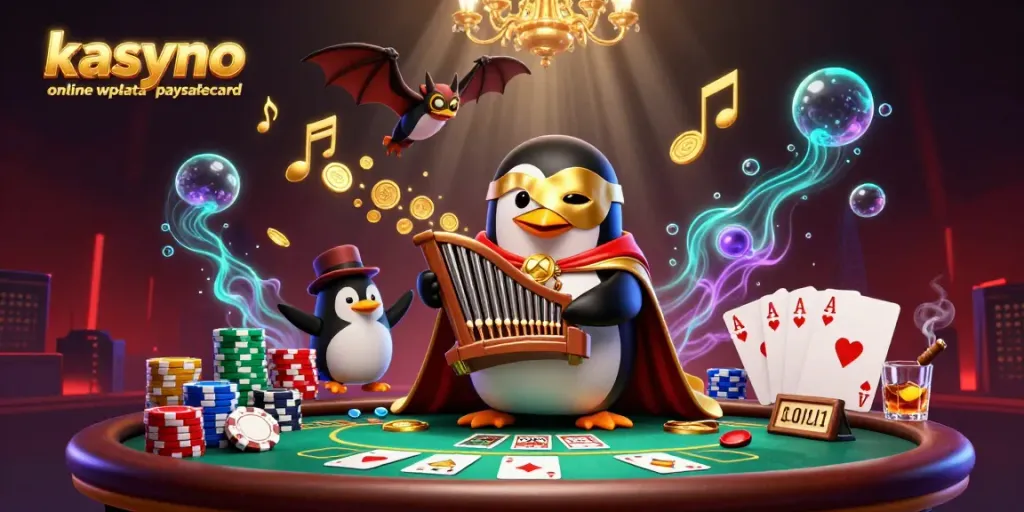 Experience kasyno online wpłata paysafecard with cartoon penguin organist and casino elements in a vibrant scene