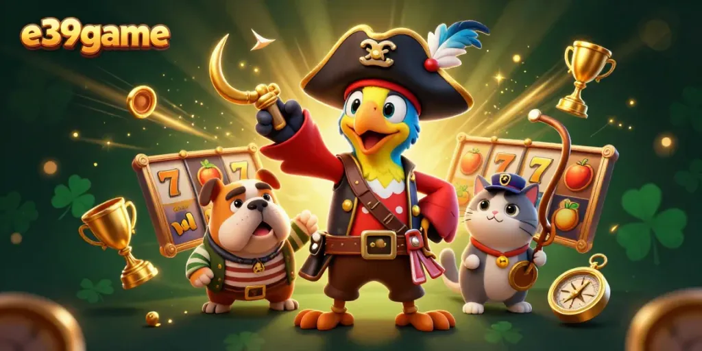Experience exciting jackpot wins with e39game in a vibrant pirate-themed casino scene.