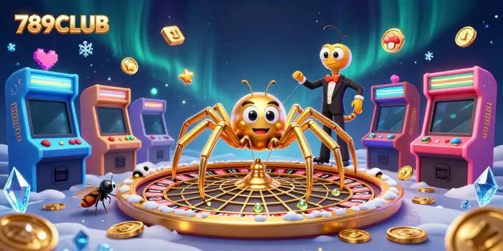 Experience thrilling bets at 789CLUB's roulette wheel with colorful game machines in a dynamic 3D scene.