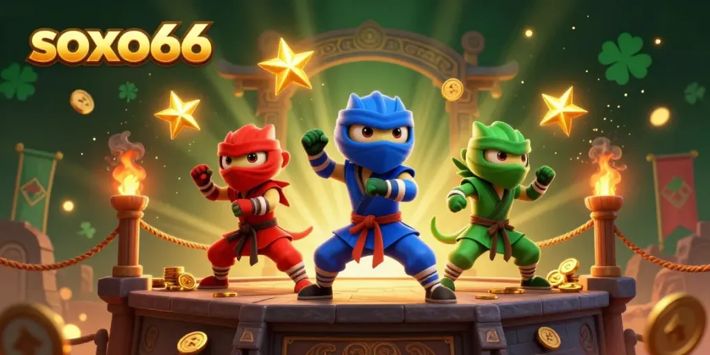 Soxo66 brings excitement with ninja chameleons in action, showcasing a vibrant casino atmosphere.