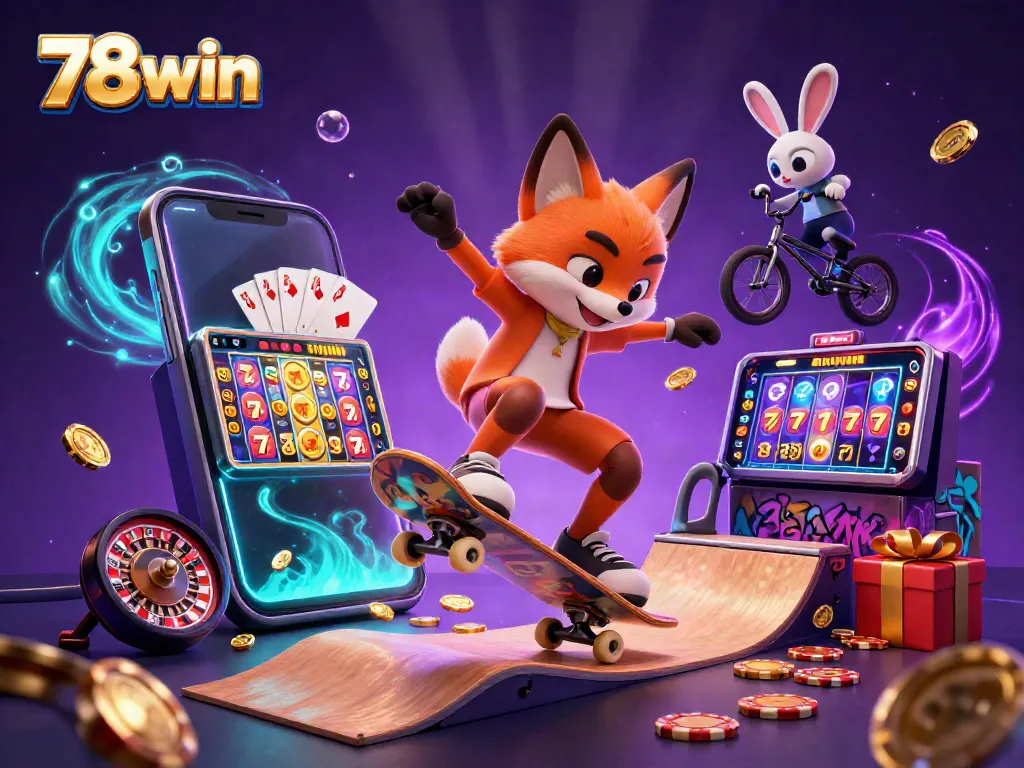Experience the excitement of 78win with a vibrant gaming adventure featuring colorful slot games and dynamic characters.