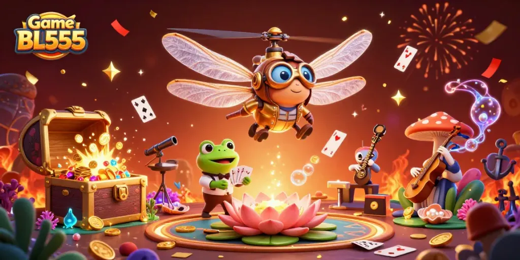 Experience thrilling bets in Game BL555 with vibrant casino elements and lively characters
